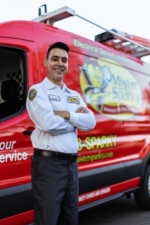 Mr. Sparky technician ready to perform meter can replacement in New Port Richey, FL." 